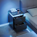 Modern Nightstand with RGB LED Light & Remote, 2 Drawers – Black or White