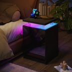 Modern Nightstand with RGB LED Light & Remote, 2 Drawers – Black or White