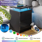 Modern Nightstand with RGB LED Light & Remote, 2 Drawers – Black or White