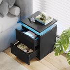 Modern Nightstand with RGB LED Light & Remote, 2 Drawers – Black or White