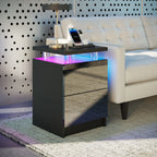 Modern Nightstand with RGB LED Light & Remote, 2 Drawers – Black or White