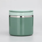 Green thermos with dimensions labeled on a white background