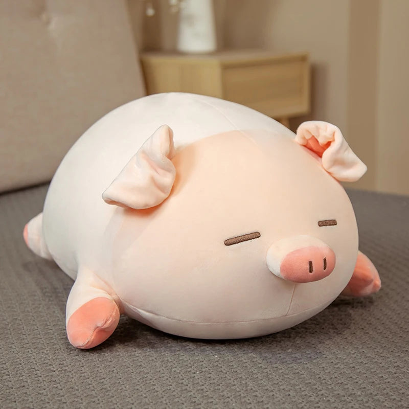 Squishy Lying Pig Plush Pillow | Sleepy (Close Eye) & Awake (Open Eye) | Ultra-Soft Blob Body | 40cm, 50cm, 60cm & 75cm