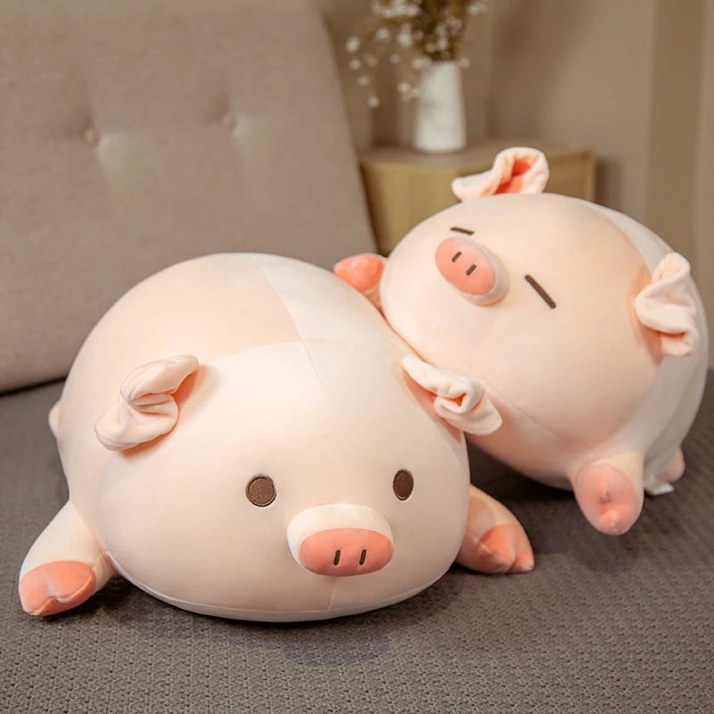 Squishy Lying Pig Plush Pillow | Sleepy (Close Eye) & Awake (Open Eye) | Ultra-Soft Blob Body | 40cm, 50cm, 60cm & 75cm
