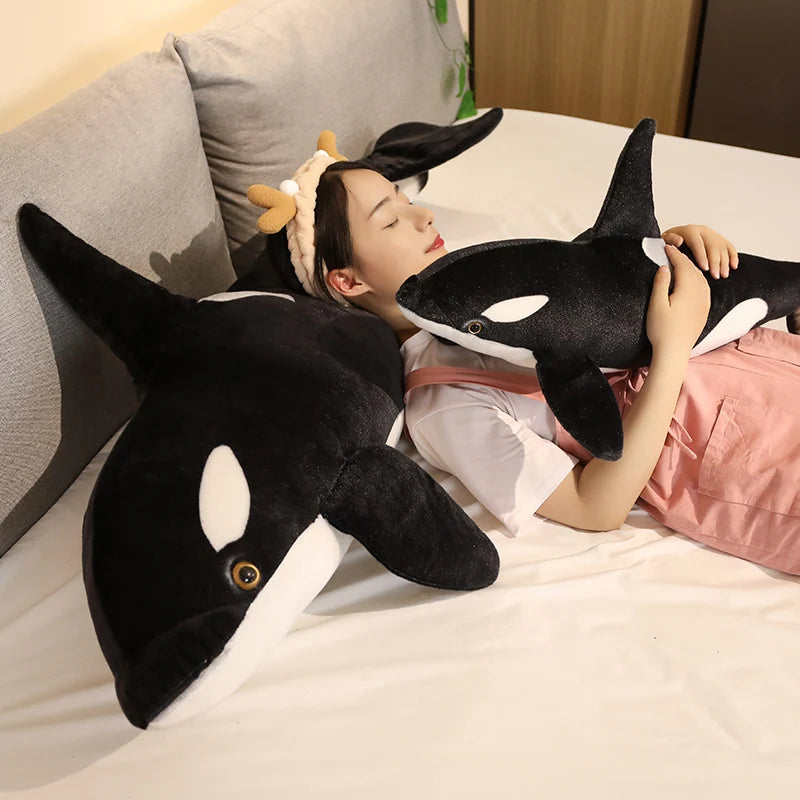Black and White Orca Whale Plush with Soft Stuffed Body