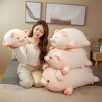 Squishy Lying Pig Plush Pillow | Sleepy (Close Eye) & Awake (Open Eye) | Ultra-Soft Blob Body | 40cm, 50cm, 60cm & 75cm