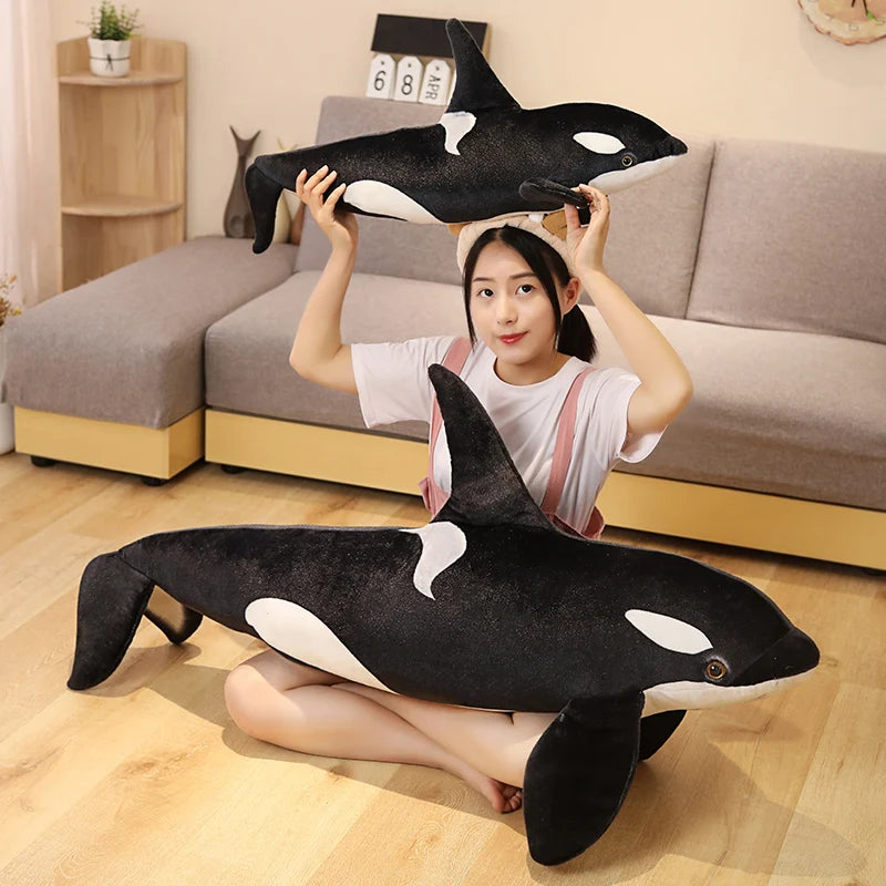 Black and White Orca Whale Plush with Soft Stuffed Body