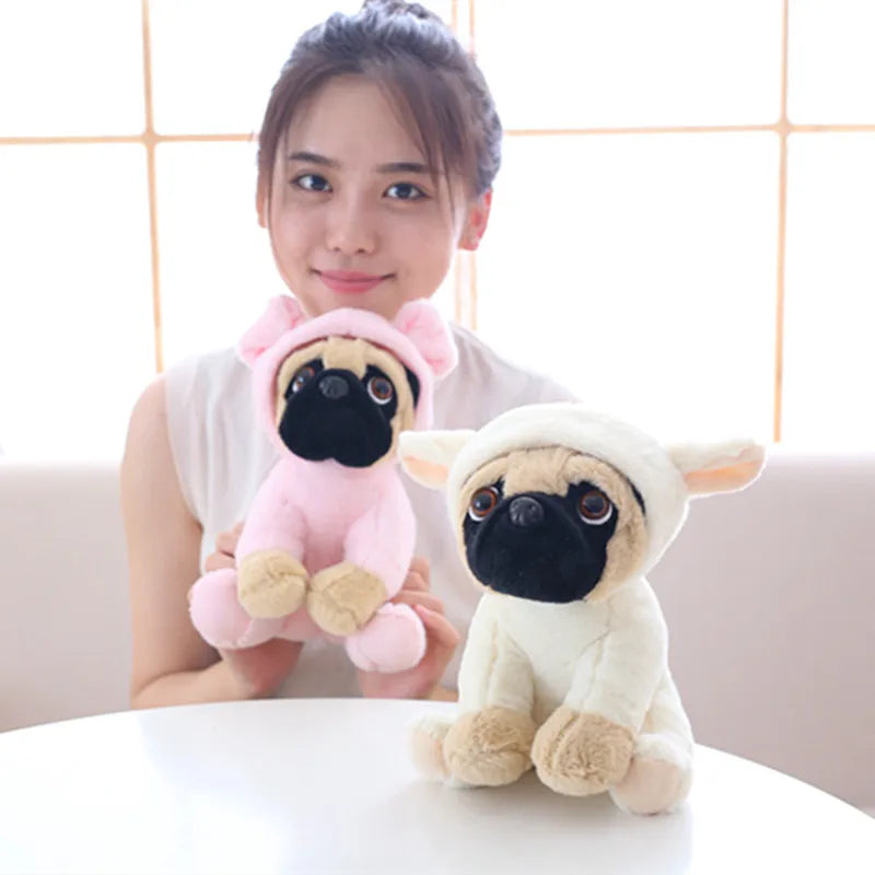 Pug in Animal Costume Plush Stuffed Toy | 7 Costume Styles | Lifelike Pug Face | Sitting Pose | 20cm