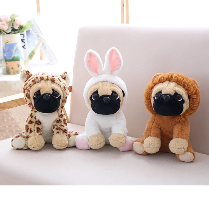 Pug in Animal Costume Plush Stuffed Toy | 7 Costume Styles | Lifelike Pug Face | Sitting Pose | 20cm