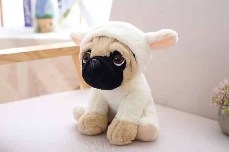 Pug in Animal Costume Plush Stuffed Toy | 7 Costume Styles | Lifelike Pug Face | Sitting Pose | 20cm