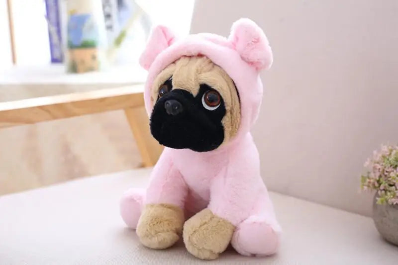 Pug in Animal Costume Plush Stuffed Toy | 7 Costume Styles | Lifelike Pug Face | Sitting Pose | 20cm