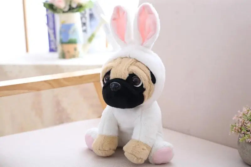 Pug in Animal Costume Plush Stuffed Toy | 7 Costume Styles | Lifelike Pug Face | Sitting Pose | 20cm