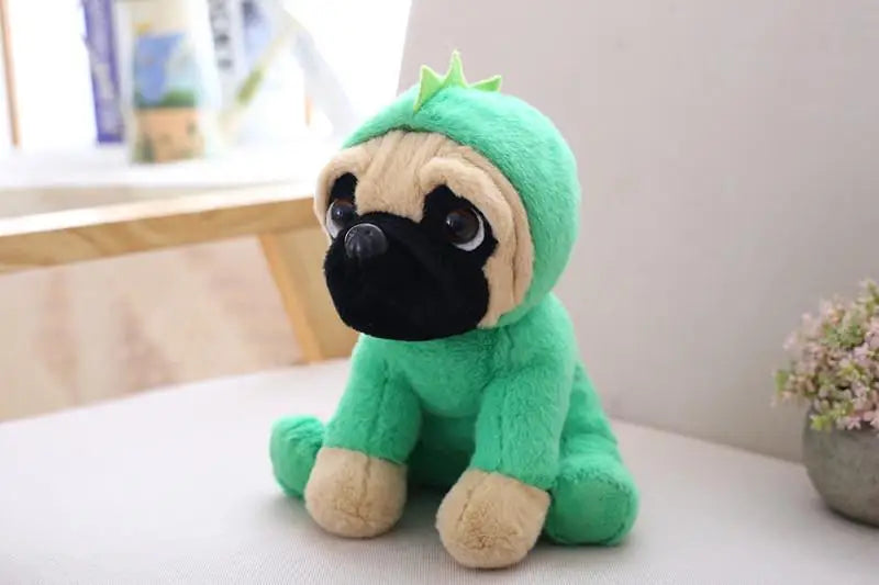 Pug in Animal Costume Plush Stuffed Toy | 7 Costume Styles | Lifelike Pug Face | Sitting Pose | 20cm