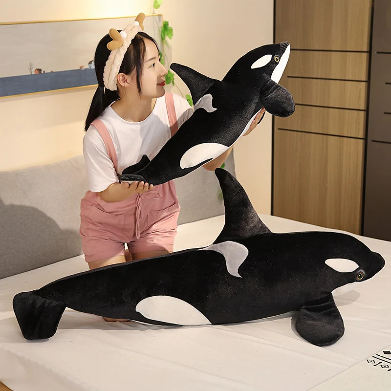 Black and White Orca Whale Plush with Soft Stuffed Body