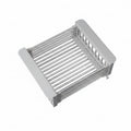 Large metal slotted spoon holder with dimensions on a white background