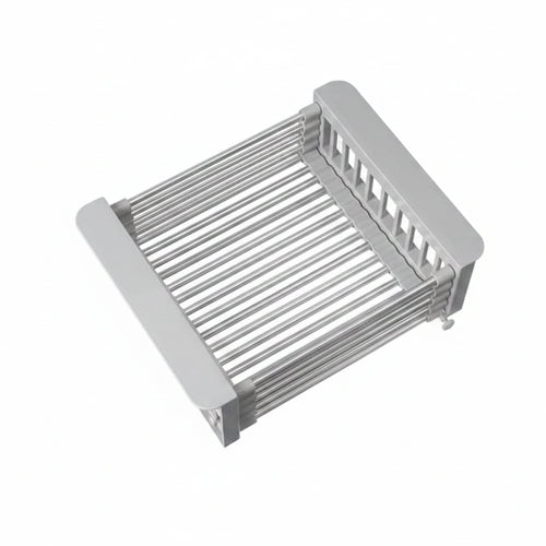 Large metal slotted spoon holder with dimensions on a white background