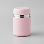Pink container with silver lid on a white background
