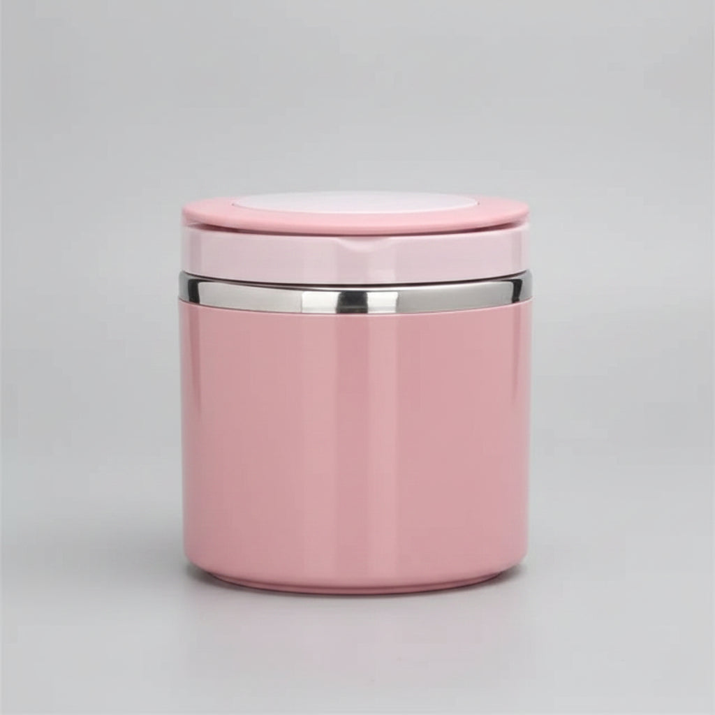 Pink container with silver lid on a white background