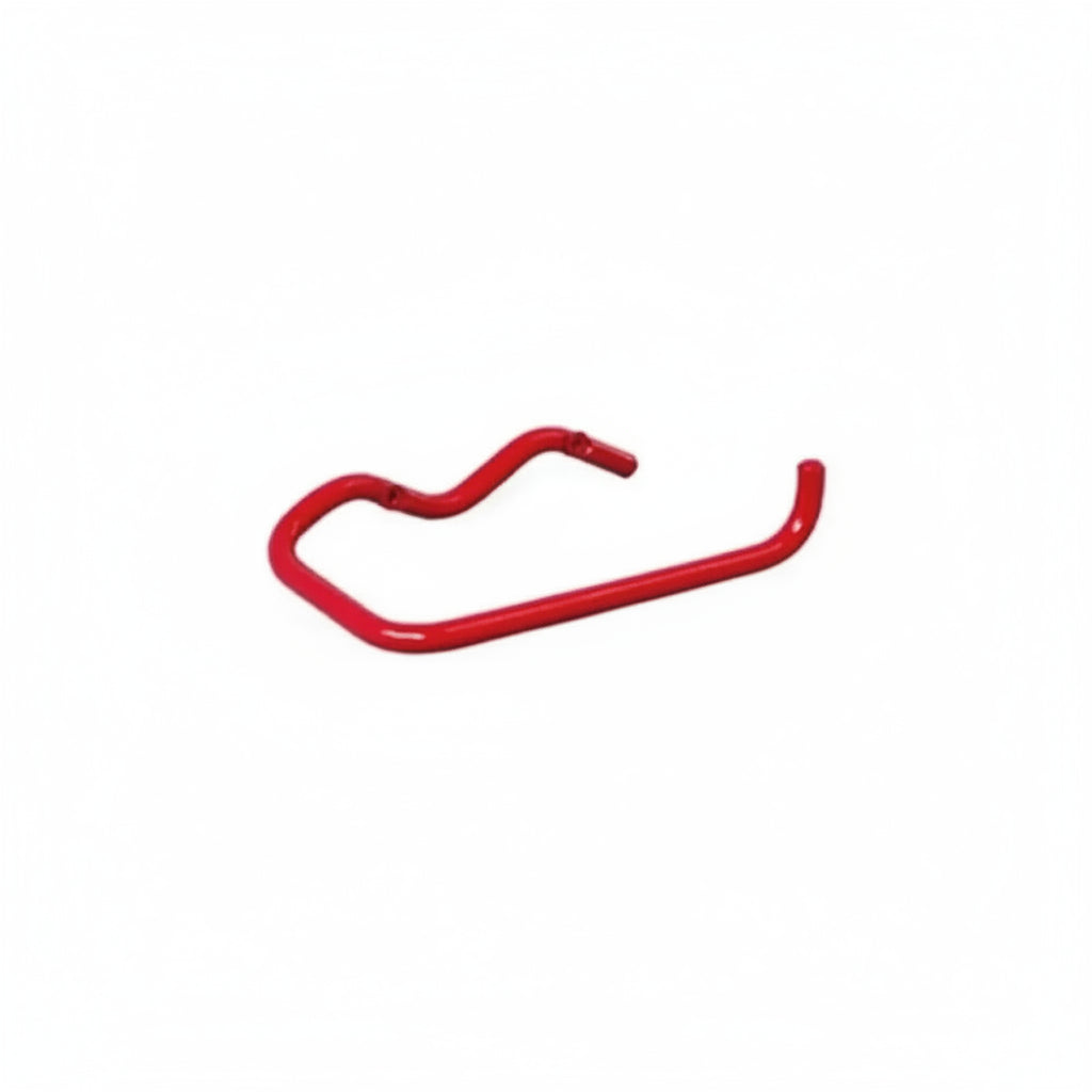 Red metal bar with measurements on a white background