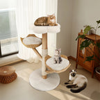 Three-Tier Cat Tree Tower | Natural Willow Wood | Sisal Scratching Post | Beige