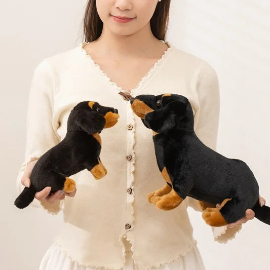 Lifelike Dachshund Plush Stuffed Toy | Black & Tan | 2 Sizes 25–35cm
