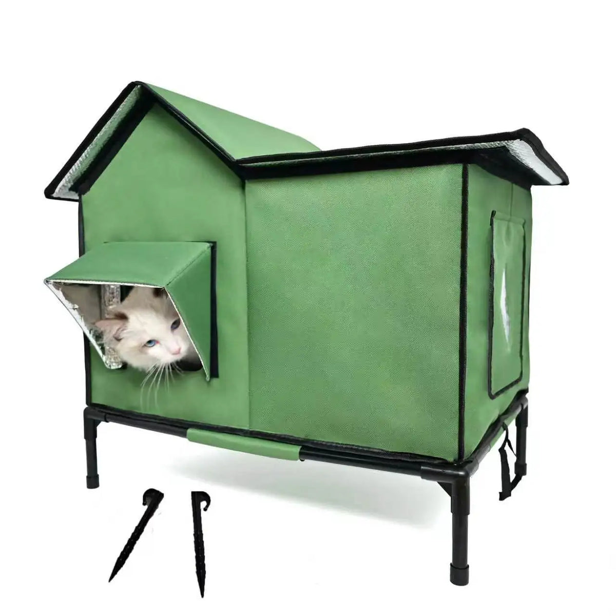 Raised Outdoor Cat House with Canopy Entrance