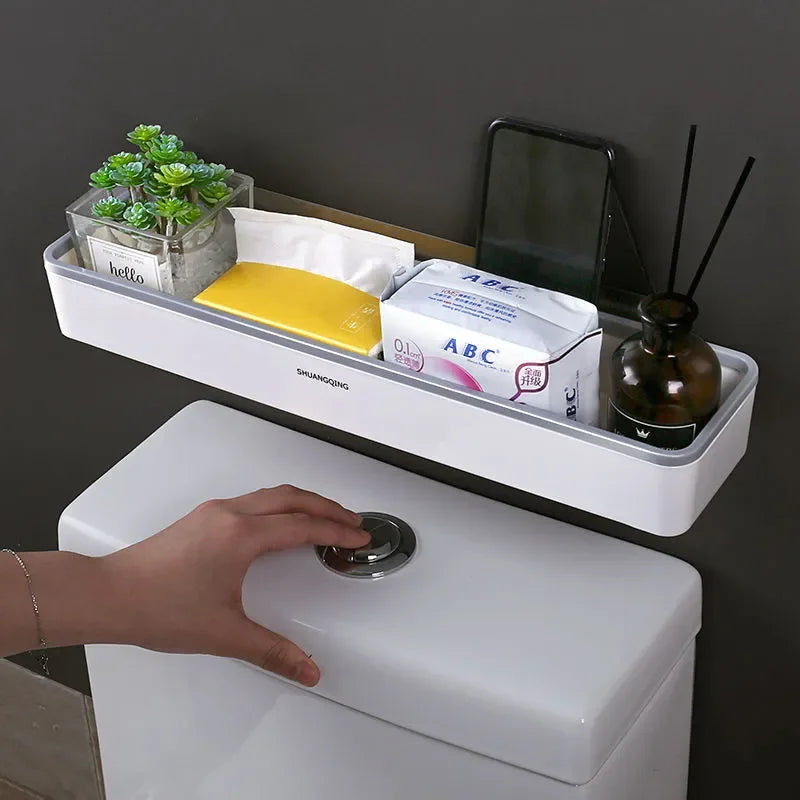 Drill-Free Wall-Mounted Corner Bathroom Shelf Caddy – Grey or Black