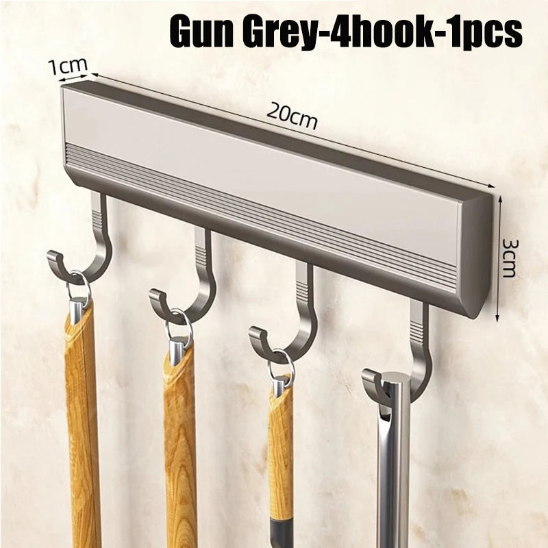 Wall-Mounted Aluminium Hook Rack – 4, 6, 8, or 10 Hooks for Kitchen & Bathroom
