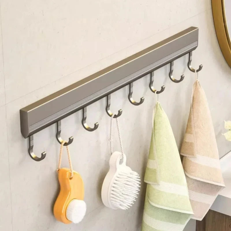 Wall-Mounted Aluminium Hook Rack – 4, 6, 8, or 10 Hooks for Kitchen & Bathroom