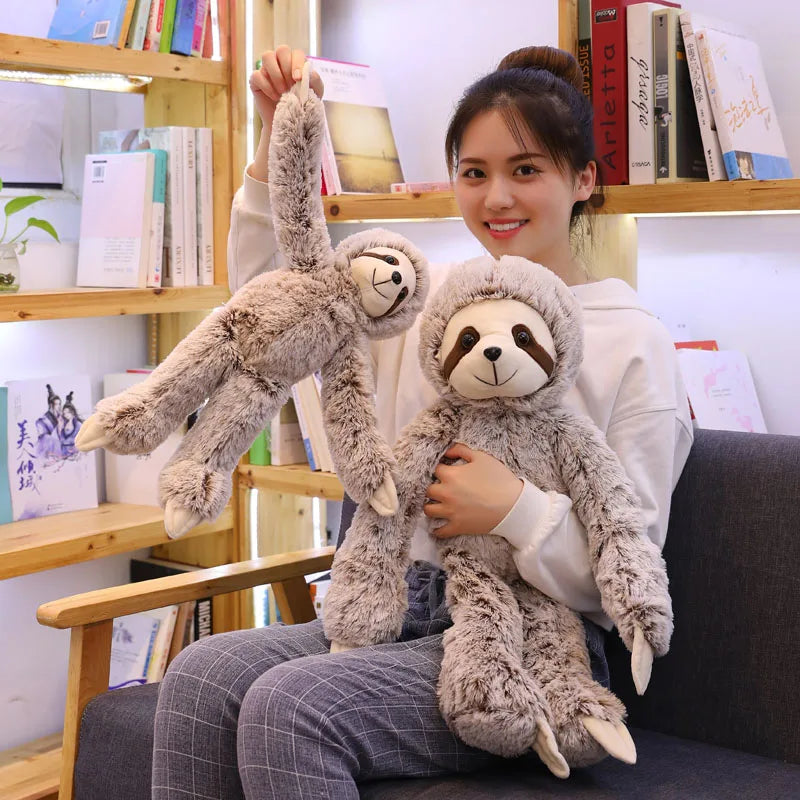 Gray Sloth Plush Toy – Fluffy Long-Armed Stuffed Animal