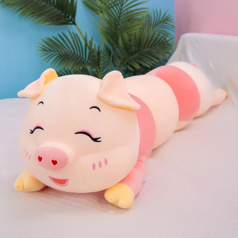 Kawaii Caterpillar Pig Body Pillow Plush | Segmented Pink Body | Heart Nose | 2 Expression Styles | 3 Sizes: 80, 100 & 130cm