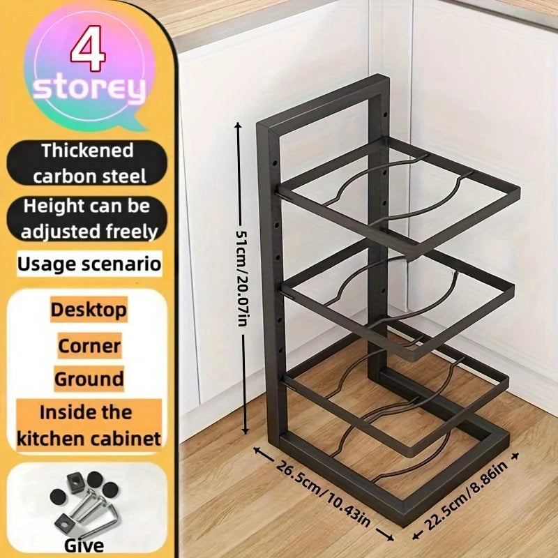 Multi-Tier Pot and Pan Organiser Rack – Carbon Steel, 2 to 5-Tier