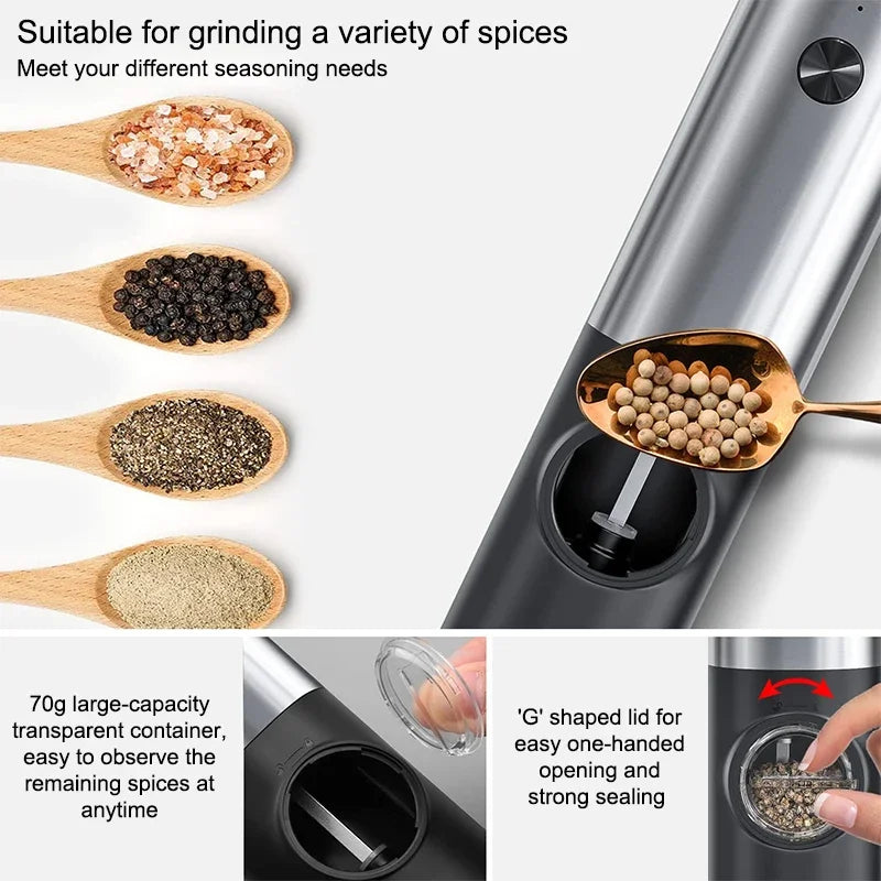 Electric Salt & Pepper Grinder Set – USB Rechargeable, LED Light, Adjustable Coarseness