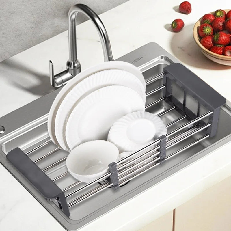 Roll-Up Triangle Dish Drying Rack – Foldable Corner Sink Organiser with Silicone Edges