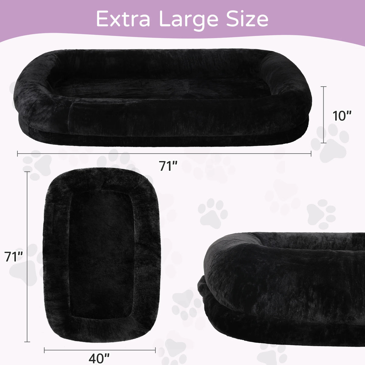 Oversized Human Dog Bed | Faux Fur | Waterproof Liner | Non-Slip | Side Pocket | Removable Cover