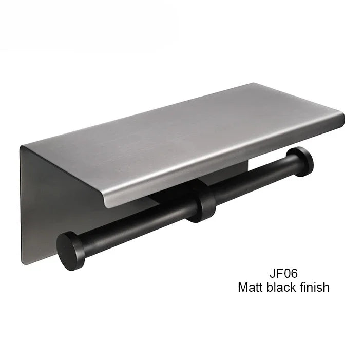Stainless Steel Toilet Paper Holder with Shelf – Wall Mounted, Single or Dual Roll