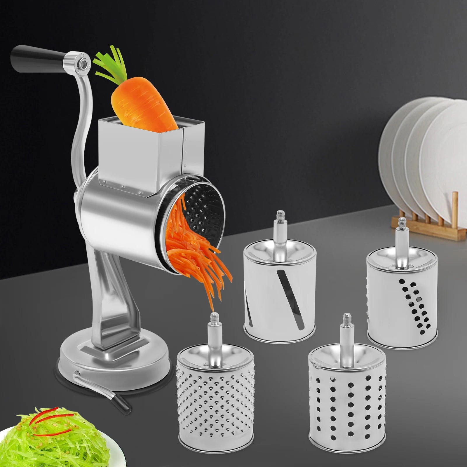 Rotary Grater with 5 Stainless Steel Blades – Manual Vegetable Slicer & Cheese Grater