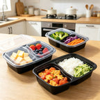 Black Two-Compartment Food Box Set – Square Lunch & Fruit Container for Picnic & Fast Food, 5 or 10 Pack