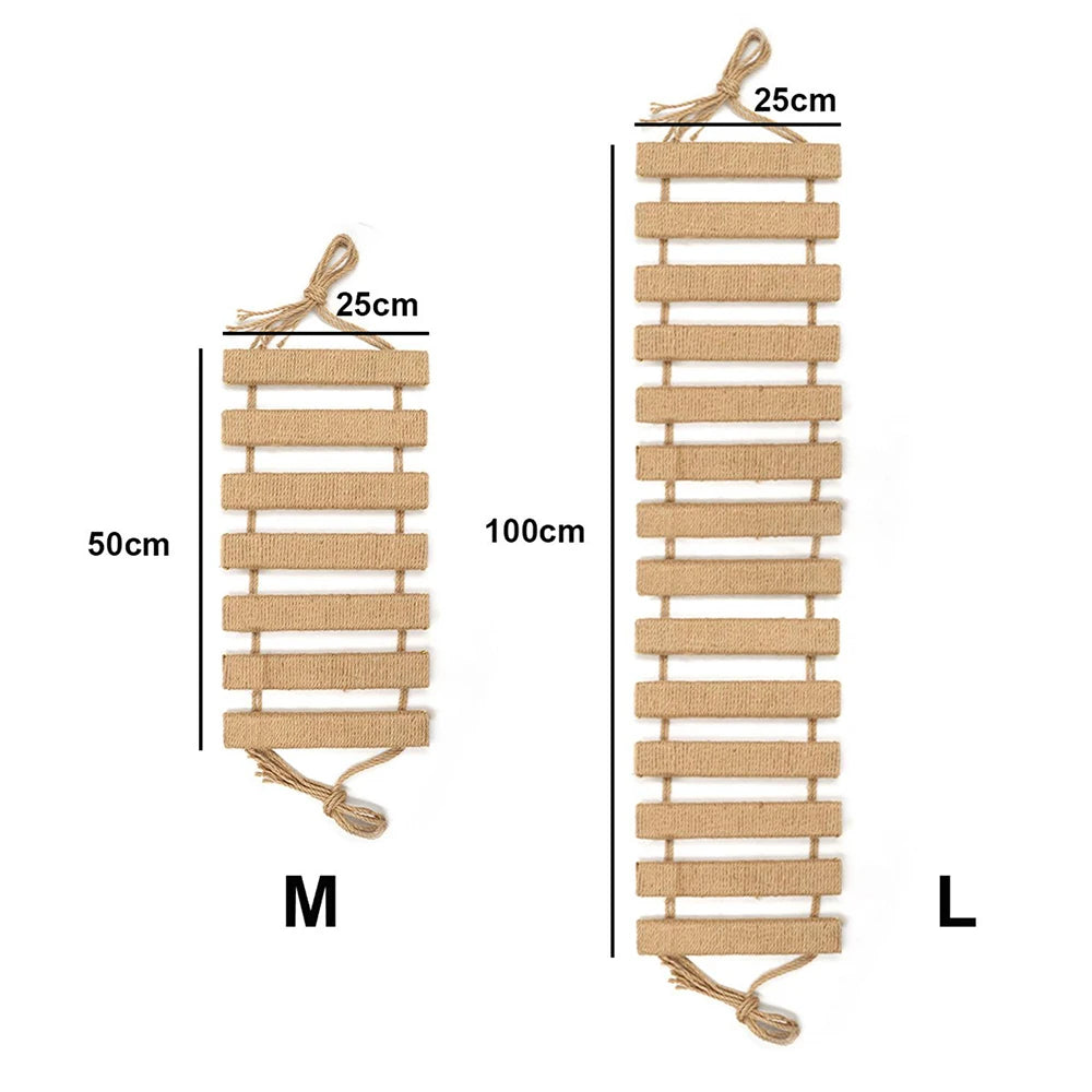 Sisal Wooden Cat Climbing Ladder & Bridge – 50cm or 100cm, Wall & Cage Mountable