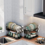 2-Tier Dish Drying Rack with Drain Board – Large Capacity Kitchen Countertop Drainer