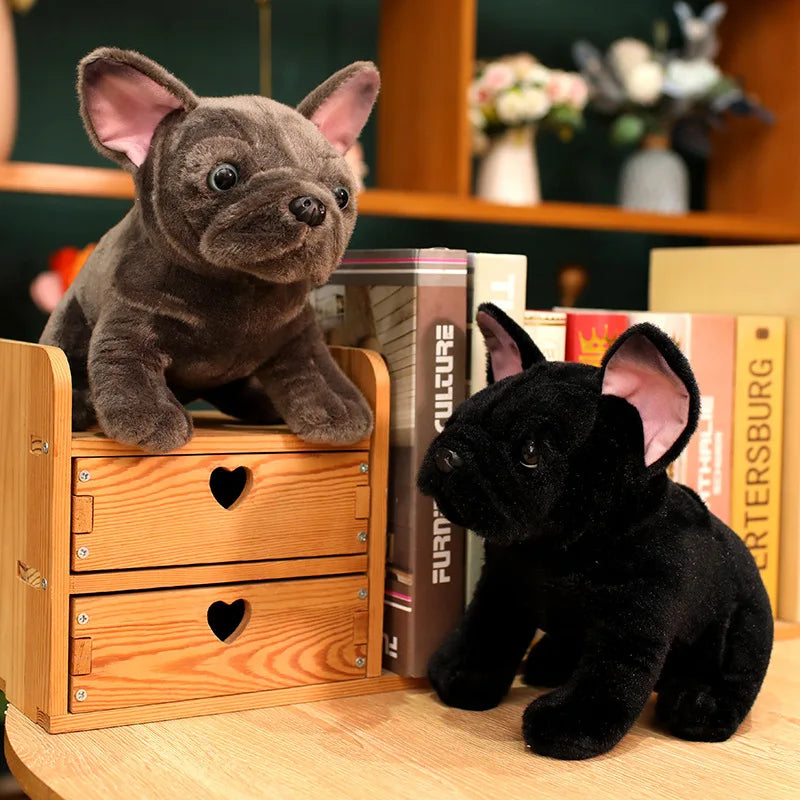 Lifelike French Bulldog Plush Figurine | Blue & Black Colourways | Simulation Short-Pile Coat | Bat Ears & Wrinkled Muzzle | 28cm
