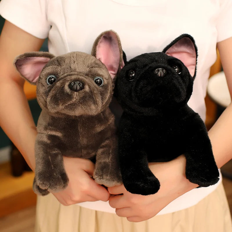 Lifelike French Bulldog Plush Figurine | Blue & Black Colourways | Simulation Short-Pile Coat | Bat Ears & Wrinkled Muzzle | 28cm