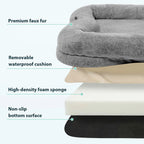 Giant Human Dog Bed | Faux Fur | Zippered Washable Cover | Non-Slip | Blanket & Storage Pocket Included | 180×120×30cm