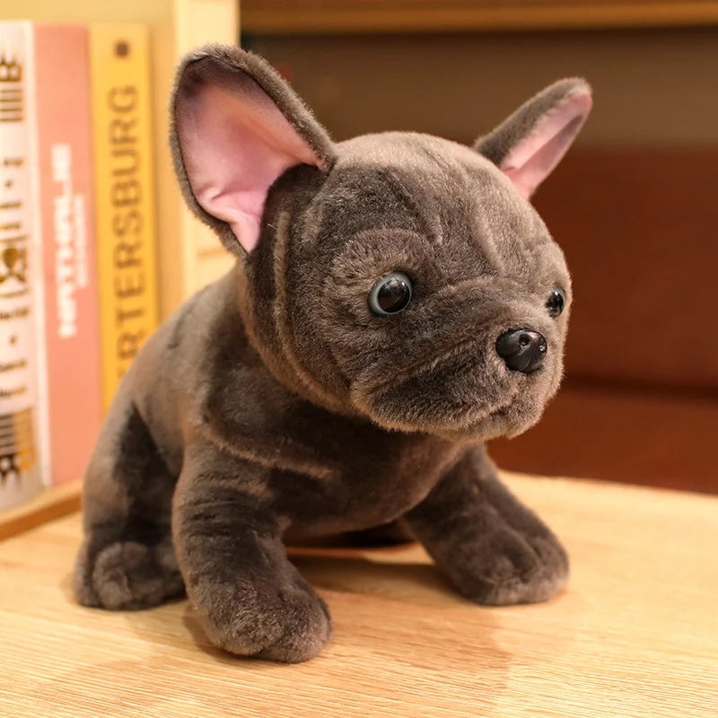 Lifelike French Bulldog Plush Figurine | Blue & Black Colourways | Simulation Short-Pile Coat | Bat Ears & Wrinkled Muzzle | 28cm