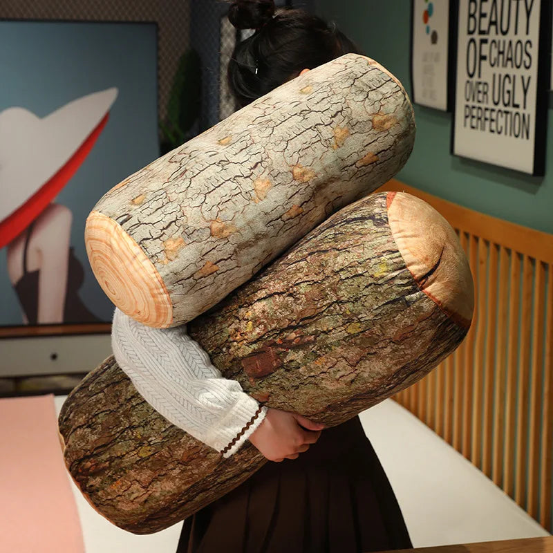 Tree Log Plush Pillow – Realistic Bark-Print Bolster