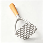 304 Stainless Steel Potato Masher with Natural Wood Handle – For Mash, Baby Food & Fruit
