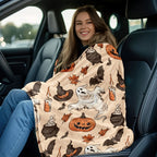 Spooky Pumpkin & Ghosts Plaid Throw Blanket for Halloween Decor
