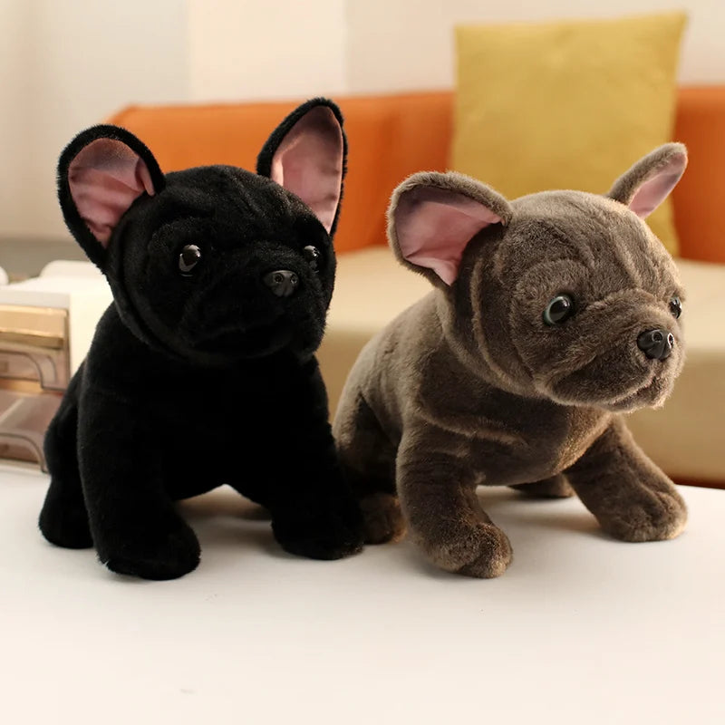 Lifelike French Bulldog Plush Figurine | Blue & Black Colourways | Simulation Short-Pile Coat | Bat Ears & Wrinkled Muzzle | 28cm
