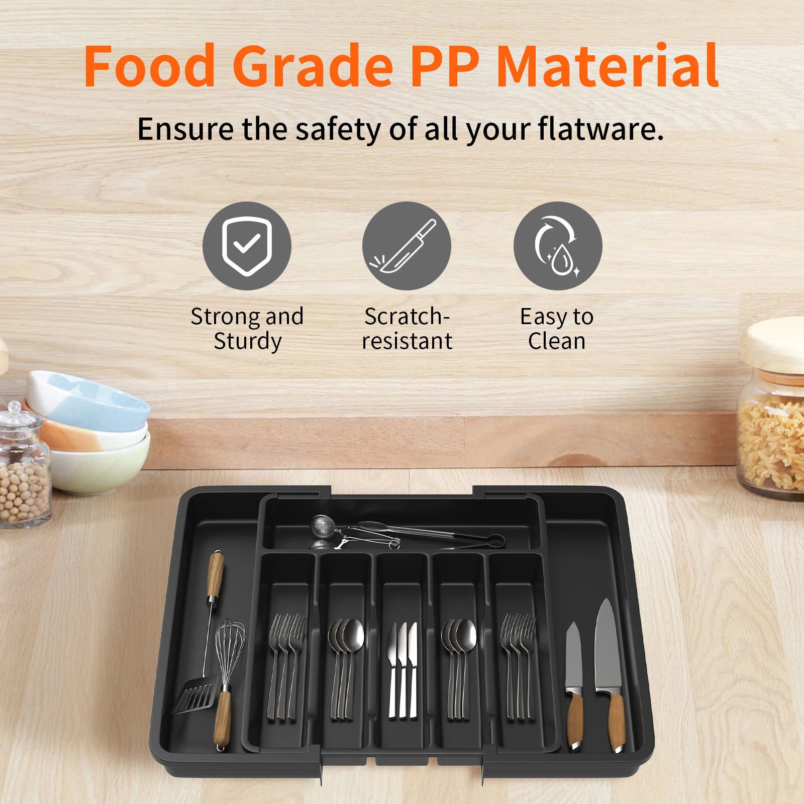Expandable Cutlery Drawer Organizer with 8 Compartments – Adjustable 13–22 in