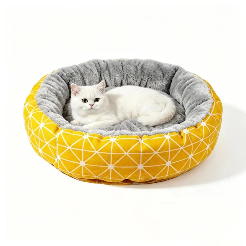 Round Coral Fleece Cat & Dog Nest Mat | Warm & Cooling | 3 Sizes | Yellow, Green, Gray